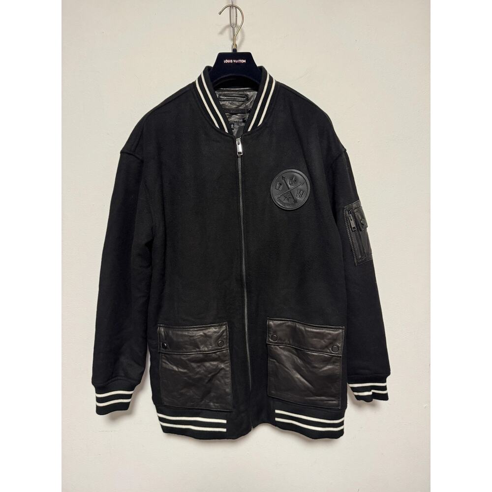 Daniel Won Jacket Mens Medium Black Wool Lamb Leather Varsity Bomber Full Zip